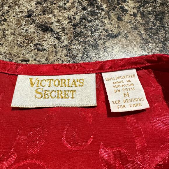 Victorias Secret Sleep Shirt Vintage Gold Label Romantic Boho Button Red Medium - Picture 3 of 6